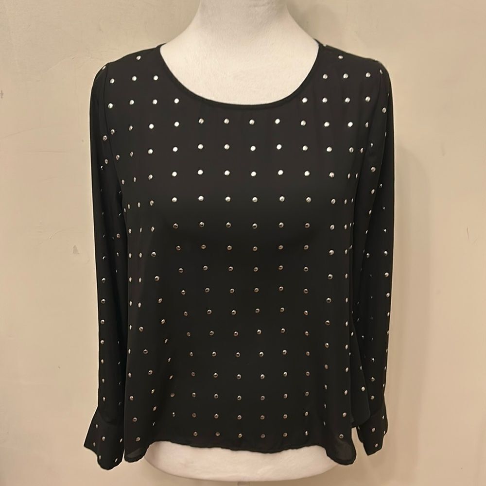 BB Dakota black silver beaded long sleeve blouse Size XS EUC